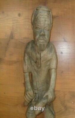 Vintage Hand Carved WOOD MAN Sculpture FOLK ART African Fisherman 22 inch