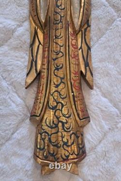 Vintage Hand Carved Wood Angel Wall Plaque Gold Gilt Folk Art 29 Mexico