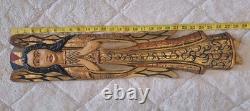 Vintage Hand Carved Wood Angel Wall Plaque Gold Gilt Folk Art 29 Mexico