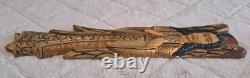 Vintage Hand Carved Wood Angel Wall Plaque Gold Gilt Folk Art 29 Mexico