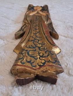 Vintage Hand Carved Wood Angel Wall Plaque Gold Gilt Folk Art 29 Mexico
