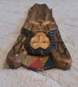 Vintage Hand Carved Wood Angel Wall Plaque Gold Gilt Folk Art 29 Mexico