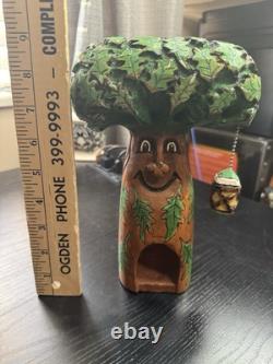 Vintage Hand Carved Wood Branch Tree Man House Spirit Folk Art Whimsical 9 Inch