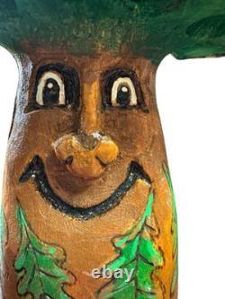 Vintage Hand Carved Wood Branch Tree Man House Spirit Folk Art Whimsical 9 Inch