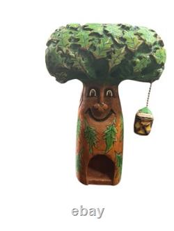 Vintage Hand Carved Wood Branch Tree Man House Spirit Folk Art Whimsical 9 Inch