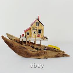 Vintage Hand Carved Wood Driftwood Folk Art Bait Shop Home Decor Decoration