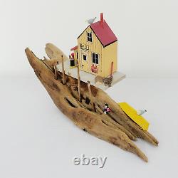 Vintage Hand Carved Wood Driftwood Folk Art Bait Shop Home Decor Decoration