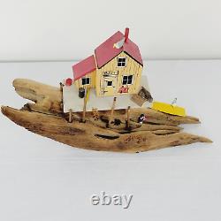 Vintage Hand Carved Wood Driftwood Folk Art Bait Shop Home Decor Decoration