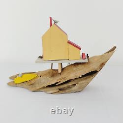 Vintage Hand Carved Wood Driftwood Folk Art Bait Shop Home Decor Decoration