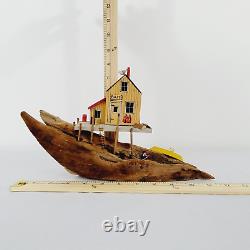 Vintage Hand Carved Wood Driftwood Folk Art Bait Shop Home Decor Decoration