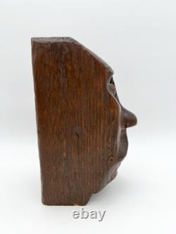 Vintage Hand Carved Wood Face Sculpture Folk Art Primitive Carving