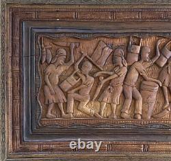 Vintage Hand Carved Wood Figure Portrait Village Scene Folk Art Relief Sculpture