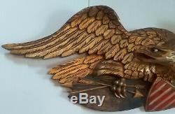 Vintage Hand Carved Wood Folk Art Bellamy Style Eagle Plaque