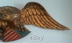 Vintage Hand Carved Wood Folk Art Bellamy Style Eagle Plaque