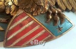 Vintage Hand Carved Wood Folk Art Bellamy Style Eagle Plaque