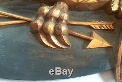 Vintage Hand Carved Wood Folk Art Bellamy Style Eagle Plaque