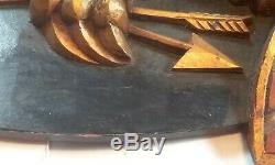 Vintage Hand Carved Wood Folk Art Bellamy Style Eagle Plaque