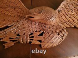 Vintage Hand Carved Wood Folk Art Bellamy Style Eagle Plaque 44 X 14x 5 Large