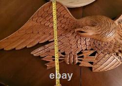 Vintage Hand Carved Wood Folk Art Bellamy Style Eagle Plaque 44 X 14x 5 Large