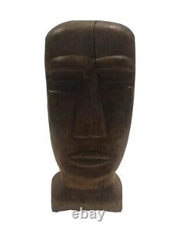 Vintage Hand Carved Wood Folk Art Bust Head Sculpture