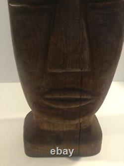 Vintage Hand Carved Wood Folk Art Bust Head Sculpture