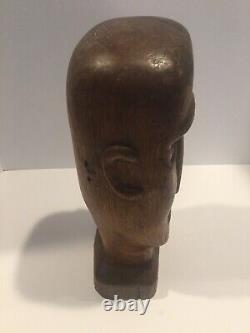 Vintage Hand Carved Wood Folk Art Bust Head Sculpture