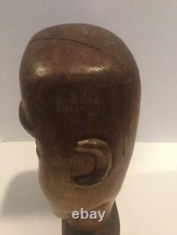 Vintage Hand Carved Wood Folk Art Bust Head Sculpture