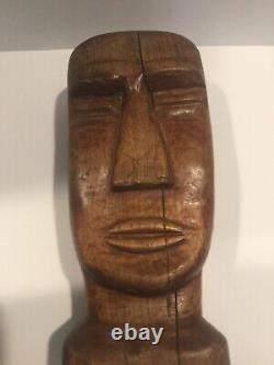Vintage Hand Carved Wood Folk Art Bust Head Sculpture