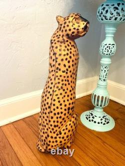 Vintage Hand Carved Wood Folk Art Large Leopard Cat Cheetah 21 High