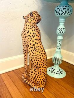 Vintage Hand Carved Wood Folk Art Large Leopard Cat Cheetah 21 High