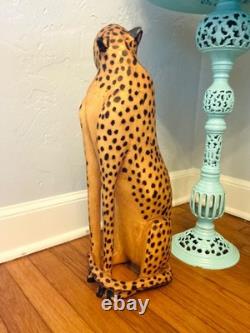 Vintage Hand Carved Wood Folk Art Large Leopard Cat Cheetah 21 High