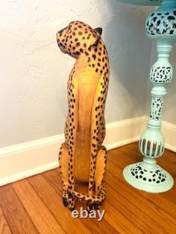 Vintage Hand Carved Wood Folk Art Large Leopard Cat Cheetah 21 High