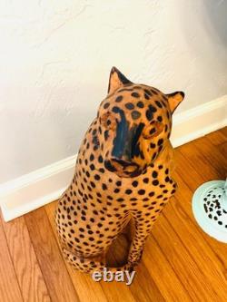 Vintage Hand Carved Wood Folk Art Large Leopard Cat Cheetah 21 High