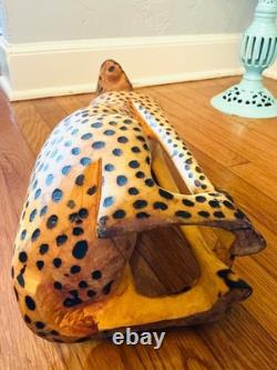Vintage Hand Carved Wood Folk Art Large Leopard Cat Cheetah 21 High