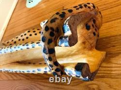 Vintage Hand Carved Wood Folk Art Large Leopard Cat Cheetah 21 High