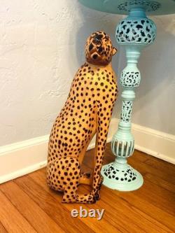 Vintage Hand Carved Wood Folk Art Large Leopard Cat Cheetah 21 High