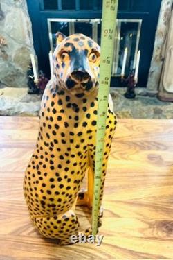 Vintage Hand Carved Wood Folk Art Large Leopard Cat Cheetah 21 High