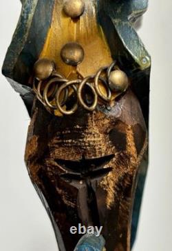 Vintage Hand Carved Wood Scholar Figure On Books 14 Folk Art Statue