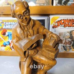 Vintage Hand Carved Wood Scholar Gentleman with Books Folk Art Library Decor 16