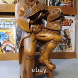 Vintage Hand Carved Wood Scholar Gentleman with Books Folk Art Library Decor 16