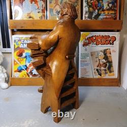 Vintage Hand Carved Wood Scholar Gentleman with Books Folk Art Library Decor 16