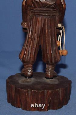 Vintage Hand Carved Wood Statuette Man With Whip