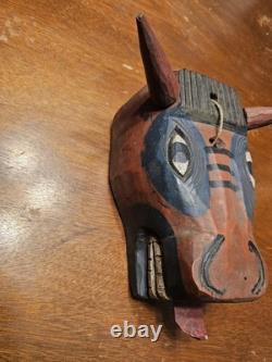 Vintage Hand Carved Wood Torito Bull Folk Art Mask Carnival Mexican Guatemalan