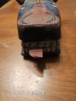 Vintage Hand Carved Wood Torito Bull Folk Art Mask Carnival Mexican Guatemalan