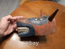 Vintage Hand Carved Wood Torito Bull Folk Art Mask Carnival Mexican Guatemalan
