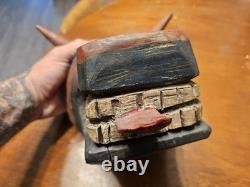 Vintage Hand Carved Wood Torito Bull Folk Art Mask Carnival Mexican Guatemalan