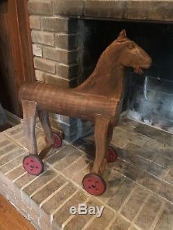 Vintage Hand Carved Wood Wooden Folk Art Toy Horse