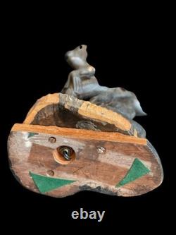 Vintage Hand Carved Wooden African Tribal Folk Art 3 Person/Figure Lamp 17 x 8