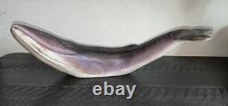 Vintage Hand-Carved Wooden BLUE WHALE Sculpture Folk Art Statue 16.5 Nautical
