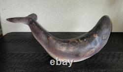 Vintage Hand-Carved Wooden BLUE WHALE Sculpture Folk Art Statue 16.5 Nautical